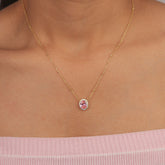 Gold Plated Pink Sapphire Round Diamond Pendant With Chain